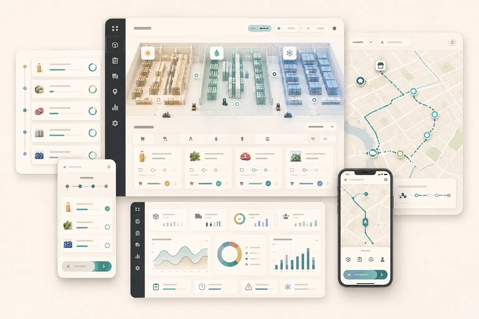 Concept interface showing warehouse fulfilment tasks and delivery route management